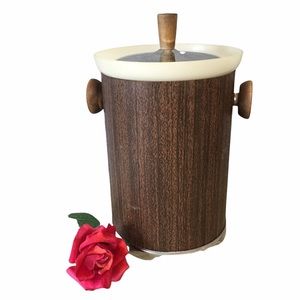 Vtg Kromex Woodgrain Ice Bucket Retro wood handles Y2K